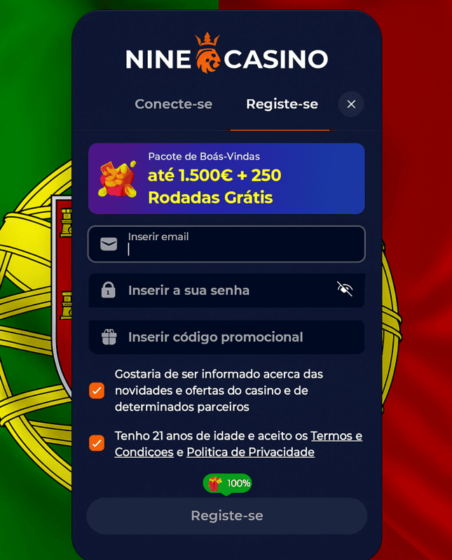 Formulário de registo no 9 Casino